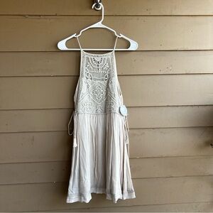 En Creme Cream Crochet Halter Mini Dress